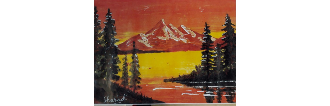 Golden lake mountains (Canvas) with frame (11"X15")